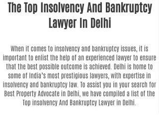 The Top Insolvency And Bankruptcy Lawyer In Delhi