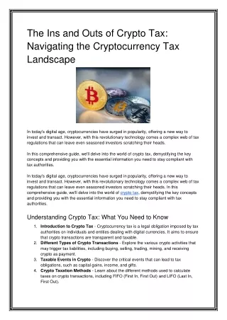 The Ins and Outs of Crypto Tax_ Navigating the Cryptocurrency Tax Landscape