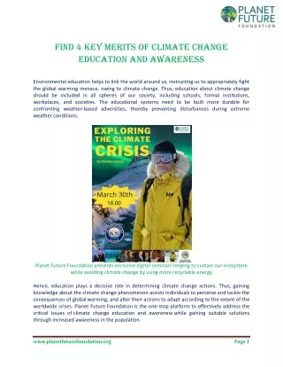 Find 4 key merits of climate change education and awareness