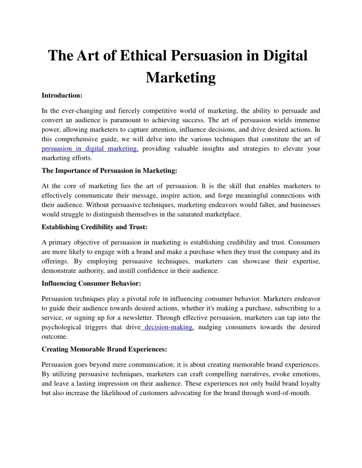 the art of ethical persuasion in digital marketing