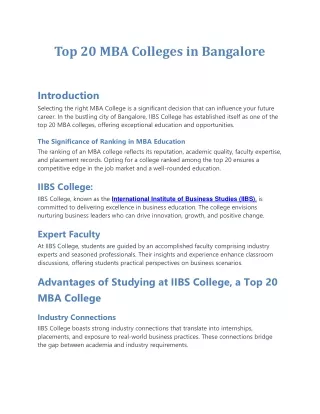 Top 20 MBA Colleges in Bangalore
