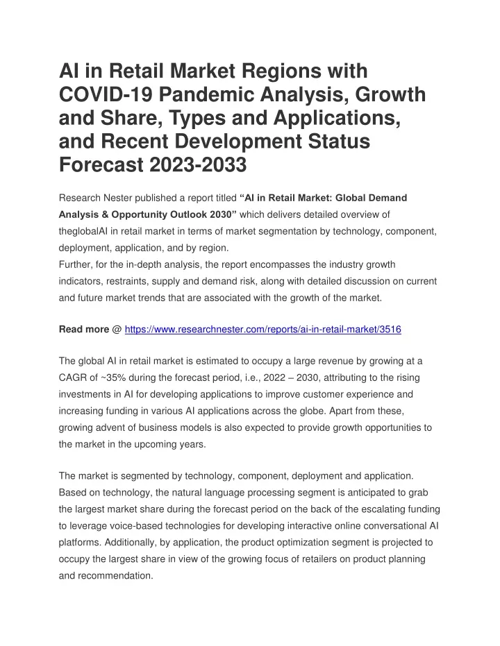 ai in retail market regions with covid