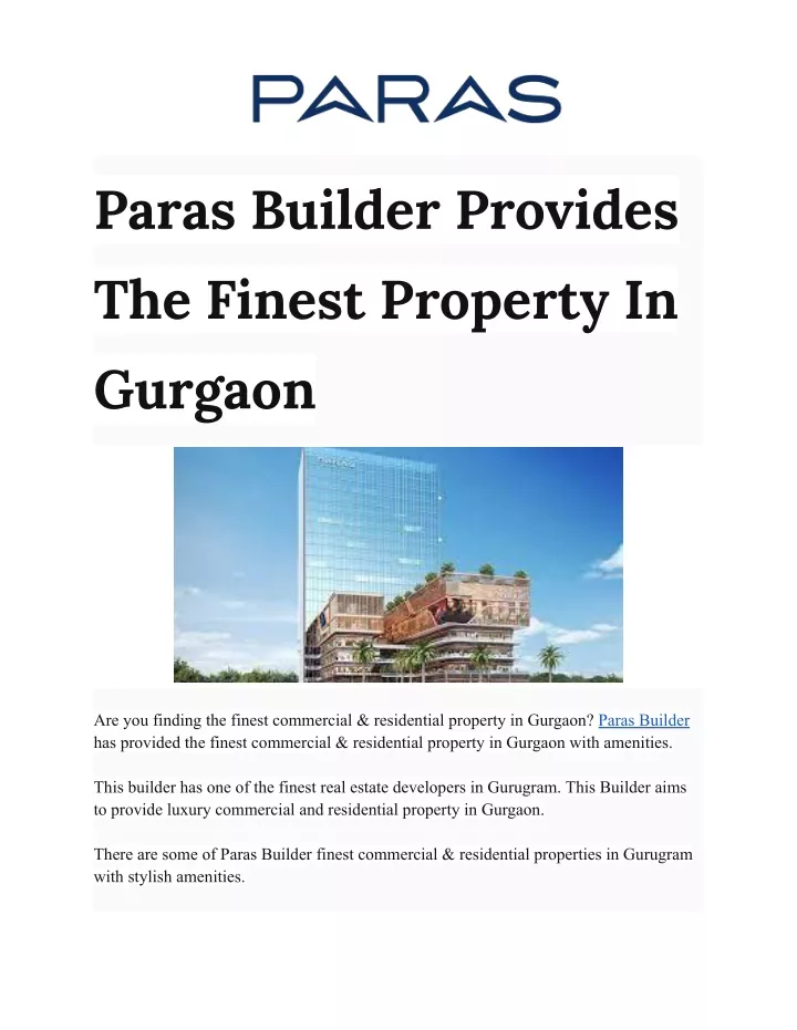 paras builder provides the finest property