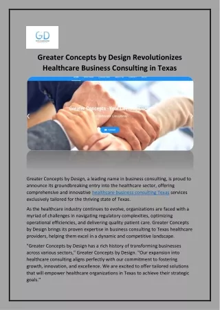 Healthcare Business Consulting Texas - Greater Concepts By Design