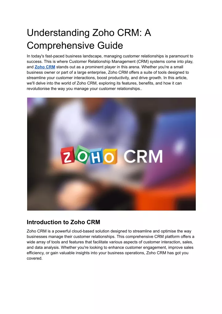 understanding zoho crm a comprehensive guide