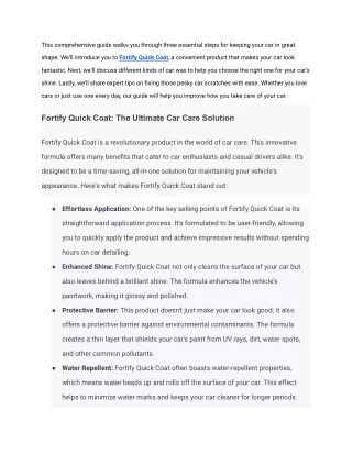 Ultimate Car Care Guide - Fortify Quick Coat for Scratch Repair