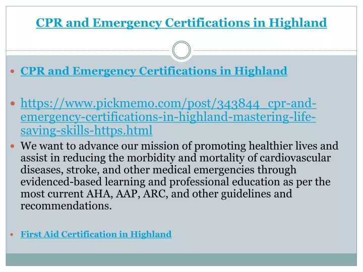 cpr and emergency certifications in highland