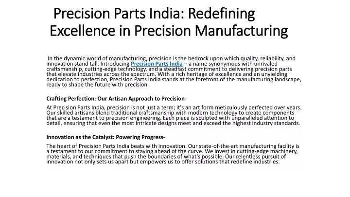precision parts india redefining excellence in precision manufacturing