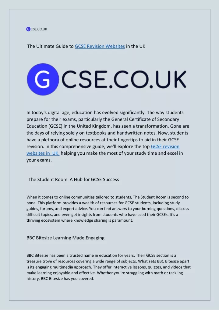 the ultimate guide to gcse revision websites