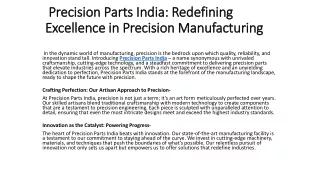 Precision Parts India: Redefining Excellence in Precision Manufacturing