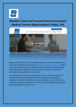 Medical Tourism in Dubai UAE - Mumken Travel and Tourism