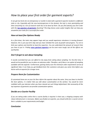 How to place your first order for garment exports