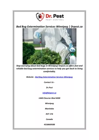 Bed Bug Extermination Services Winnipeg | Drpest.ca