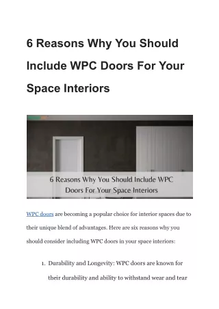 6 Reasons Why You Should Include WPC Doors For Your Space Interiors