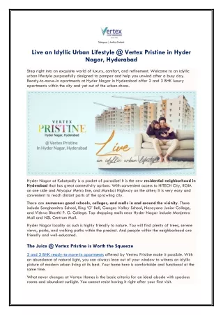 Live an Idyllic Urban Lifestyle @ Vertex Pristine in Hyder Nagar, Hyderabad