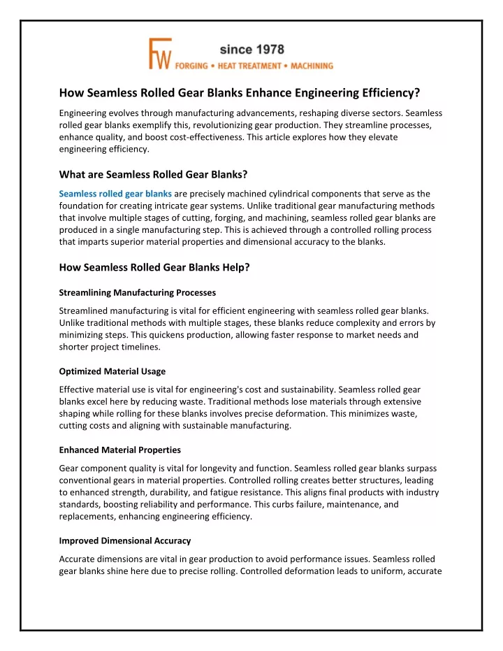 how seamless rolled gear blanks enhance