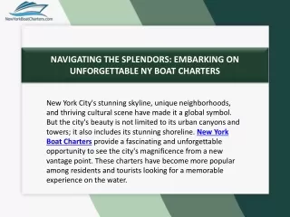 NAVIGATING THE SPLENDORS: EMBARKING ON UNFORGETTABLE NY BOAT CHARTERS