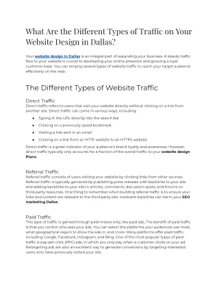 2023 - What are the Different Types of Traffic on Your Website Design in Dallas
