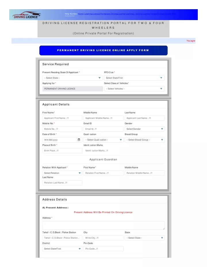 help number home learning licence permanent