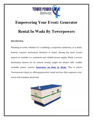 Generator on Rent in Wada Call-9769056073