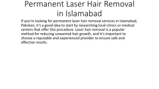 Best Permanent Laser Hair Removal in Islamabad