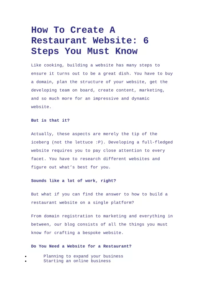 how to create a restaurant website 6 steps
