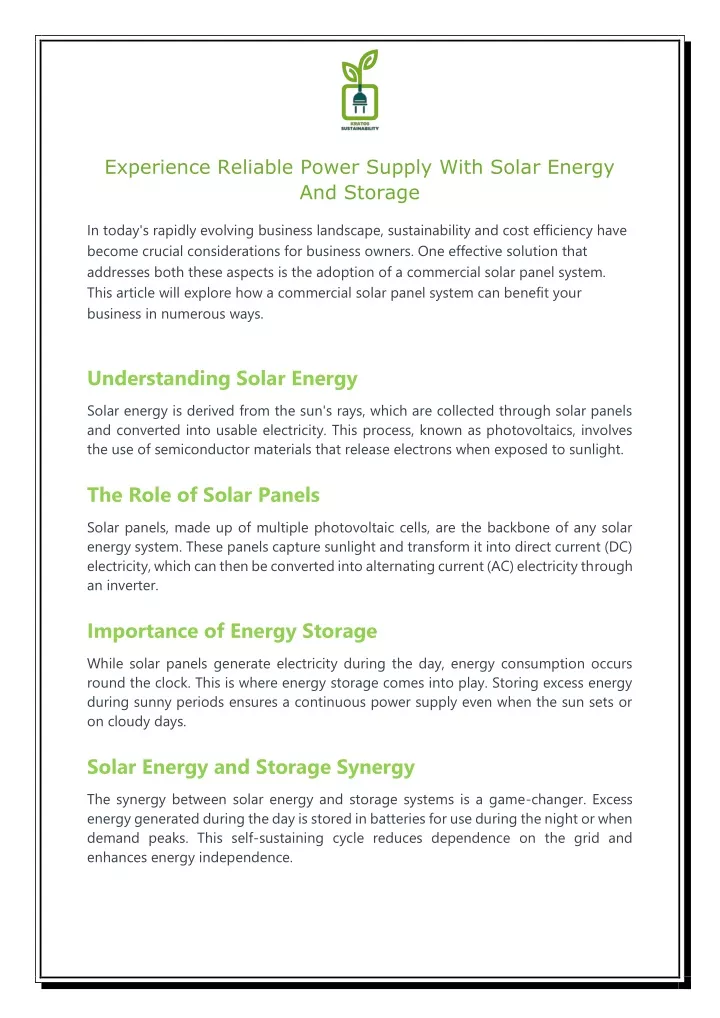 experience reliable power supply with solar