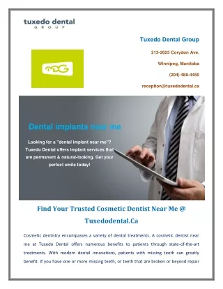 Find Your Trusted Cosmetic Dentist Near Me @ Tuxedodental.Ca