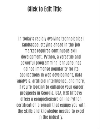 Enhance Your Career with an Online Python Certification from H2K Infosys in Georgia, USA