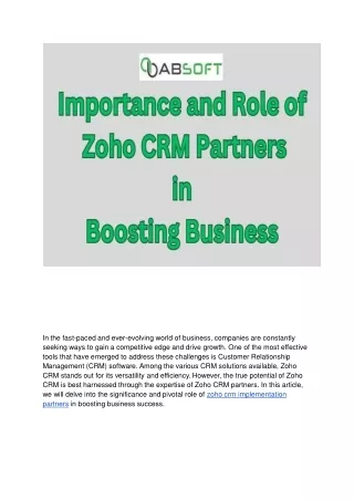 Importance and Role of Zoho CRM Partners in Boosting Business