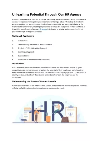 Unleashing Potential Through Our HR Agency