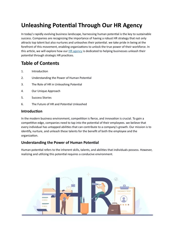 unleashing potential through our hr agency