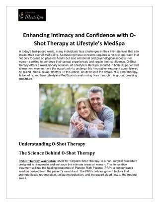 Enhancing Intimacy and Confidence with O-Shot Therapy at Lifestyle’s MedSpa