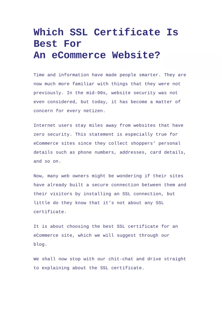 which ssl certificate is best for an ecommerce