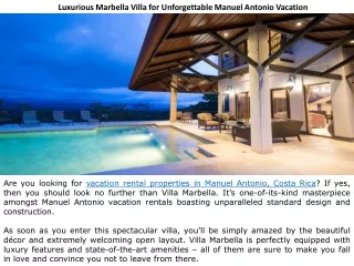 Luxurious Marbella Villa for Unforgettable Manuel Antonio Vacation