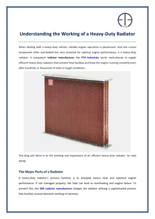 Understanding the Working of a Heavy-Duty Radiator