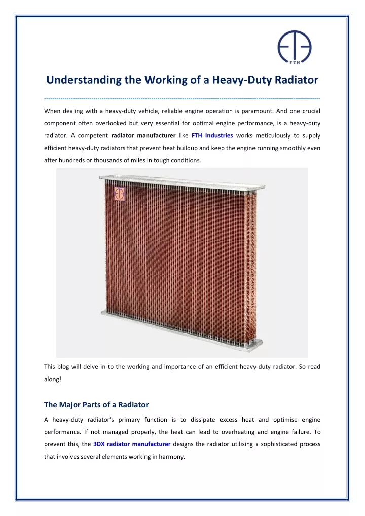 understanding the working of a heavy duty radiator