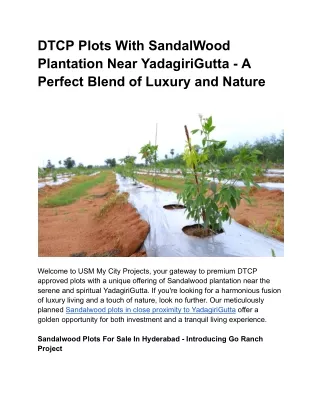 DTCP Plots With SandalWood Plantation Near YadagiriGutta - A Perfect Blend of Luxury and Nature