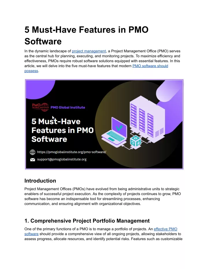5 must have features in pmo software