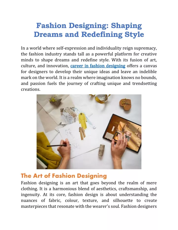 fashion designing shaping dreams and redefining