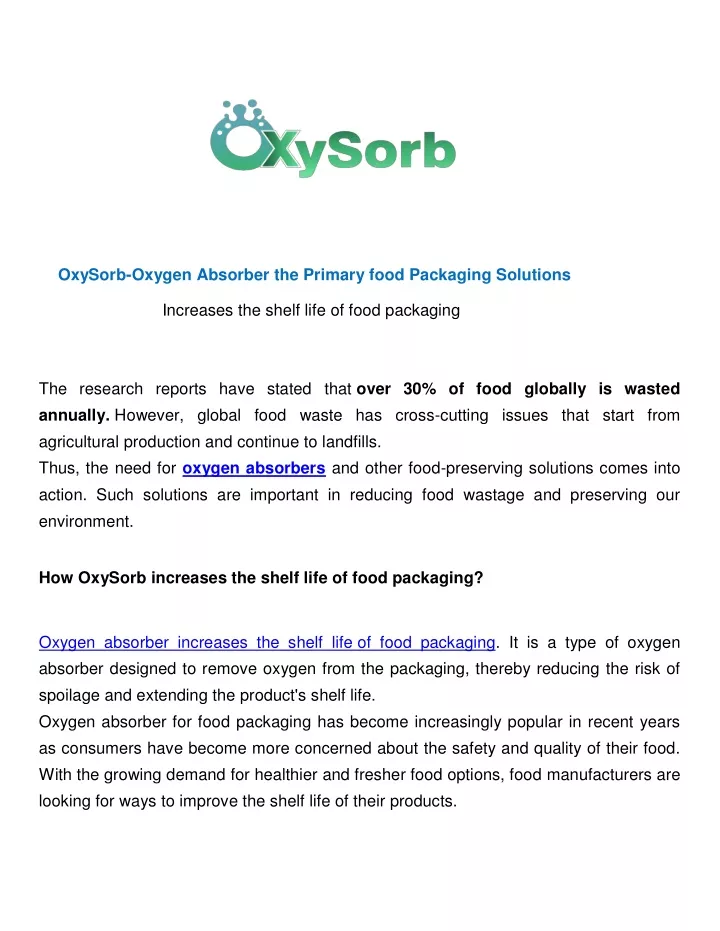 oxysorb oxygen absorber the primary food