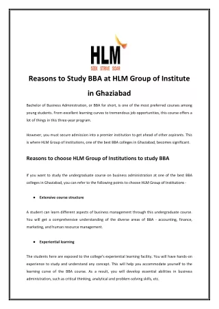 Reasons to Study BBA at HLM Group of Institute in Ghaziabad