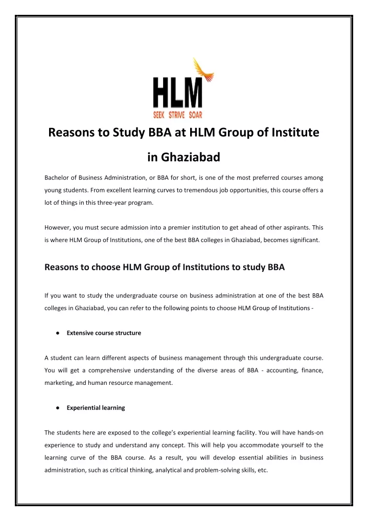 reasons to study bba at hlm group of institute