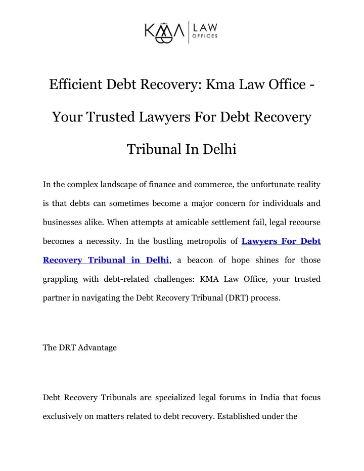efficient debt recovery kma law office