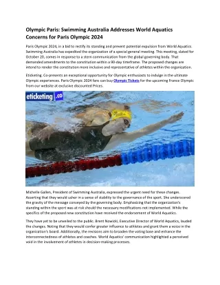 Olympic Paris Swimming Australia Addresses World Aquatics Concerns for Paris Olympic 2024