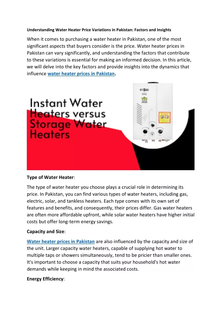 understanding water heater price variations