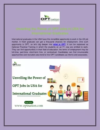 Unveiling the Power of OPT Jobs in USA for International Graduates