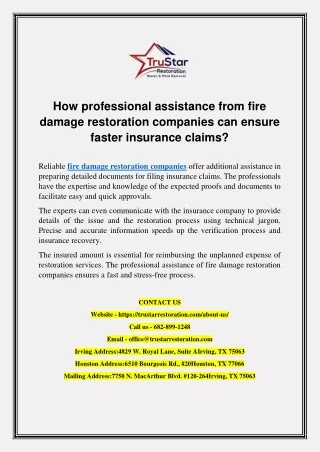 How professional assistance from fire damage restoration companies can ensure faster insurance claims