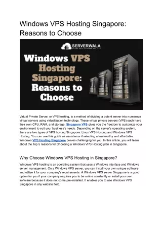 Windows VPS Hosting Singapore_ Reasons to Choose