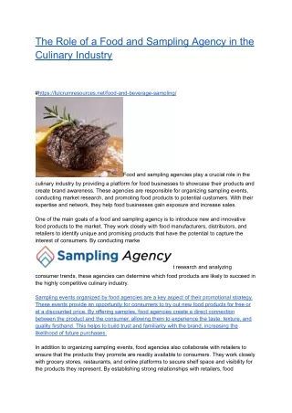 The Role of a Food and Sampling Agency in the Culinary Industry